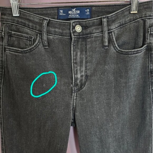 Hollister Washed Black Soft Stretch High Rise Raw Hem Split Leg Flare Jeans - Picture 3 of 11